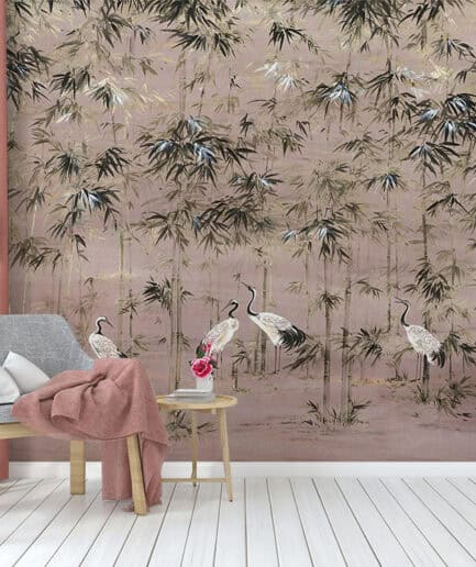 Turna ve Bambu Kombinasyonlu Duvar Kağıdı – Asya Stilinde Modern Dekor