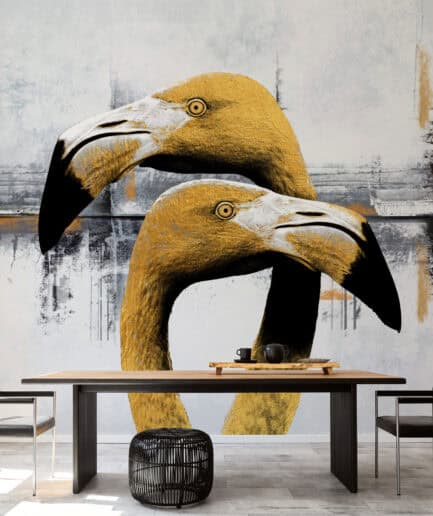 Modern Altın Flamingo Duvar Kağıdı – Soyut Sanat Deseni