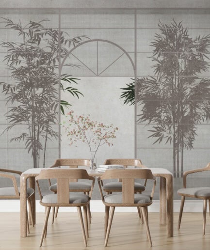 Zen Bambu Desenli Minimalist Duvar Kağıdı – Gri Tonlarda Doğal Stil