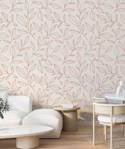 Minimalist Yaprak Desenli Duvar Kağıdı – Kiremit Çizimli Doğal Stil