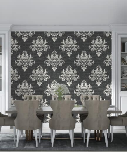 Siyah Arka Planda Damask Deseni