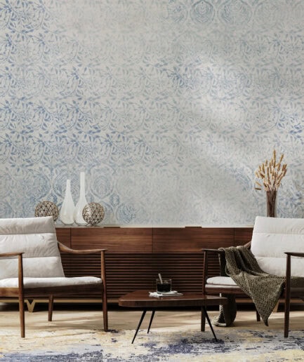 Vintage Stil Geçişli Yaprak Desenli Duvar Kağıdı - Damask Motifli Duvar Dekoru