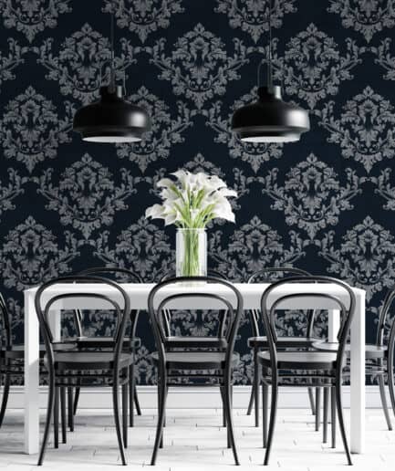 Siyah ve Gri Vintage Damask