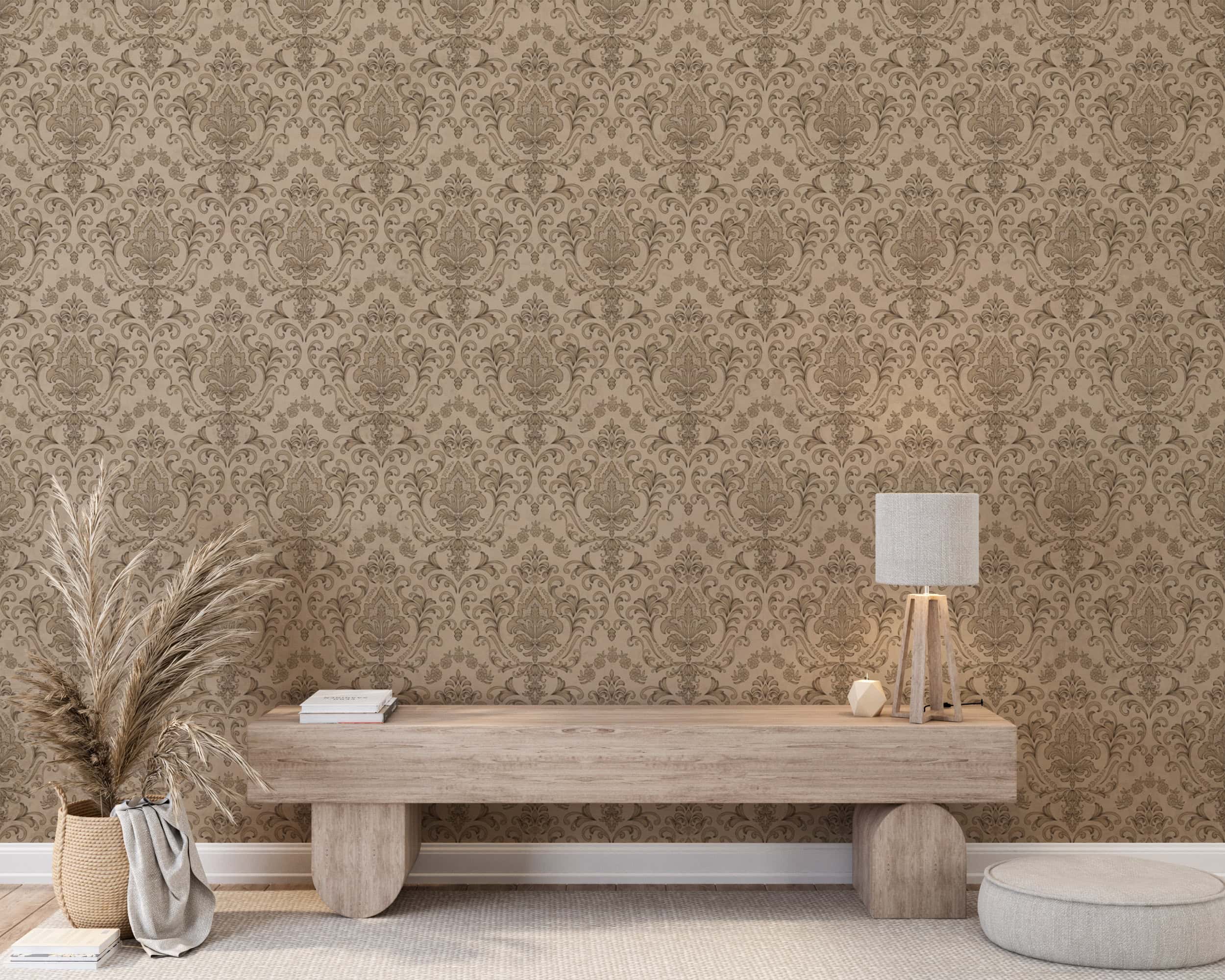 Krem Damask İhtişamı Duvar Kağıdı