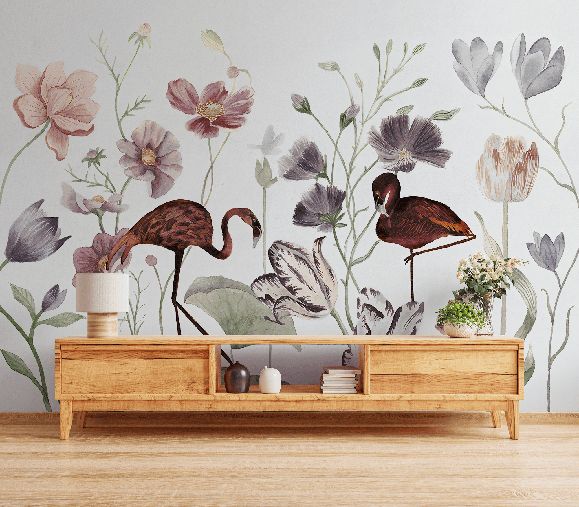 Flamingo Bahçesi Ruby Tropikal Duvar Kağıdı