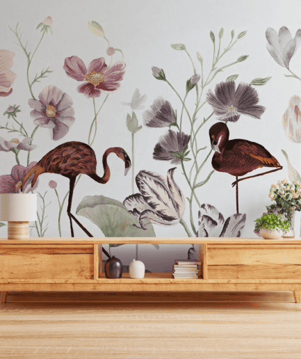 Flamingo Bahçesi Ruby Tropikal Duvar Kağıdı