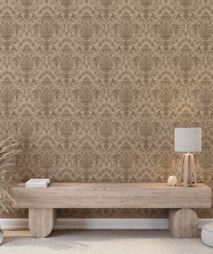 Krem Damask İhtişamı Duvar Kağıdı